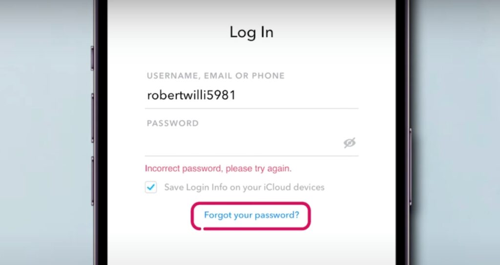 snapchats forgot my password option