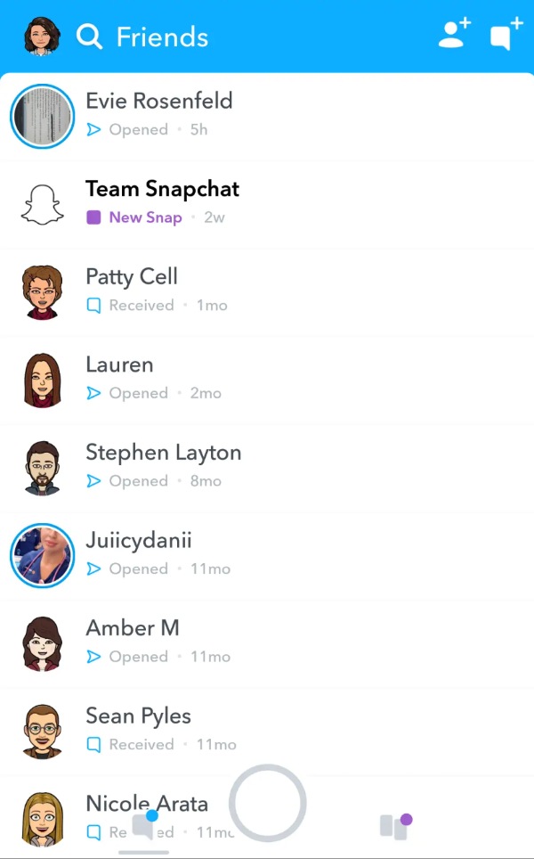 รายชื่อเพื่อนใน Snapchat